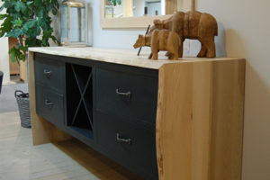 James AdcockFour Corners – Live edge sideboard with blue painted frontfour corners side board